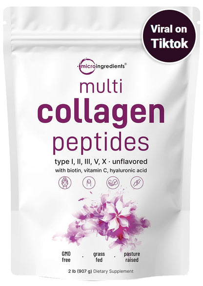 Micro Ingredients Multi Collagen Protein Powder, 2 Pounds – Type I,II,III,V,X with Biotin Micro IngredientsUS supplements