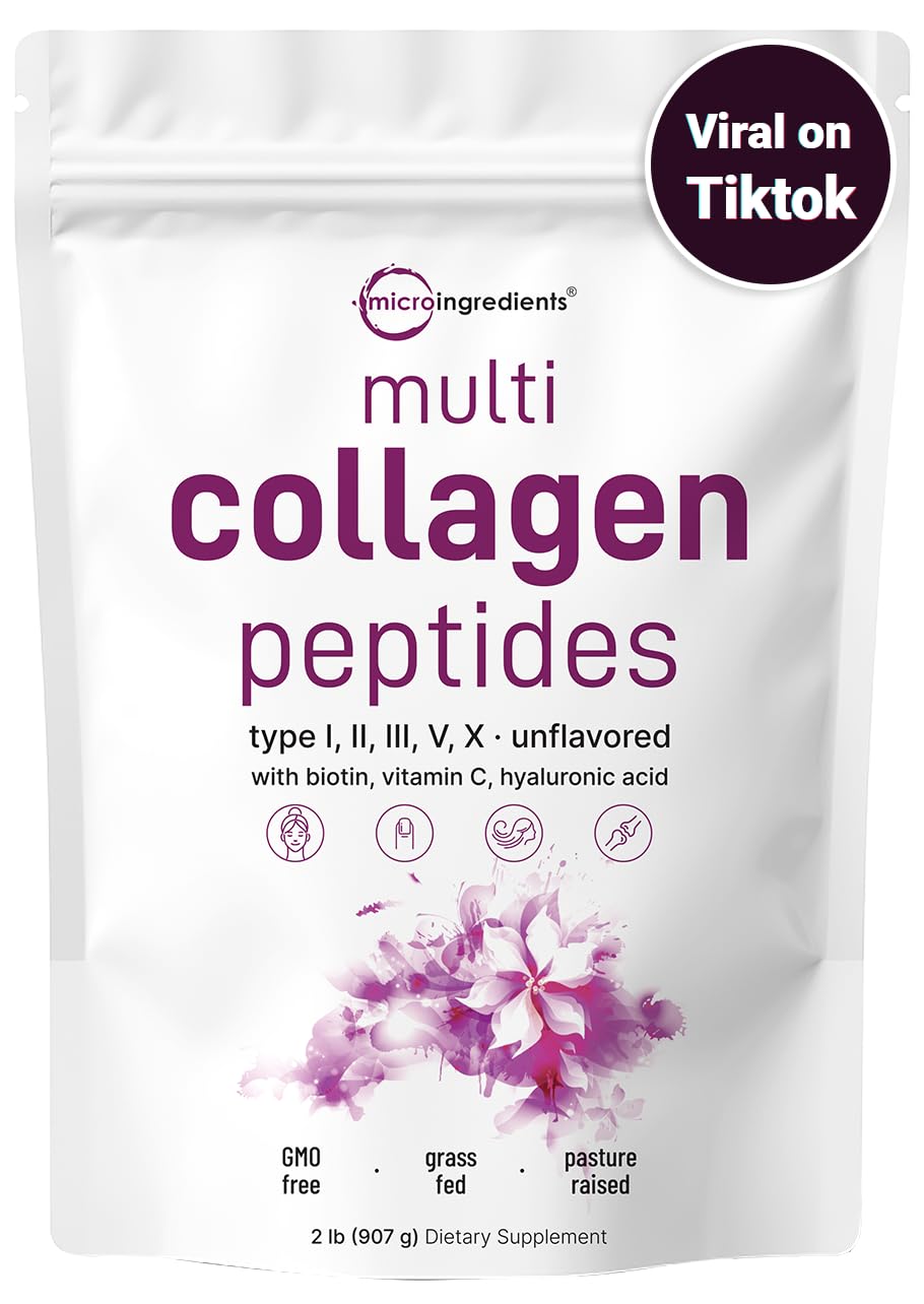 Micro Ingredients Multi Collagen Protein Powder, 2 Pounds – Type I,II,III,V,X with Biotin Micro IngredientsUS supplements