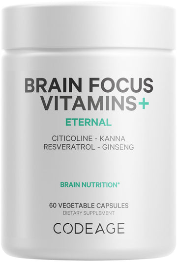 Codeage Brain Focus Vitamins+ Nootropic Supplement with Citicoline as Cognizin, Panax Ginseng, Resveratrol, Gotu Kola, Vitamin B12 Methylcobalamin - Liposomal Delivery - Non-GMO - 60 Capsules CodeageAu supplements