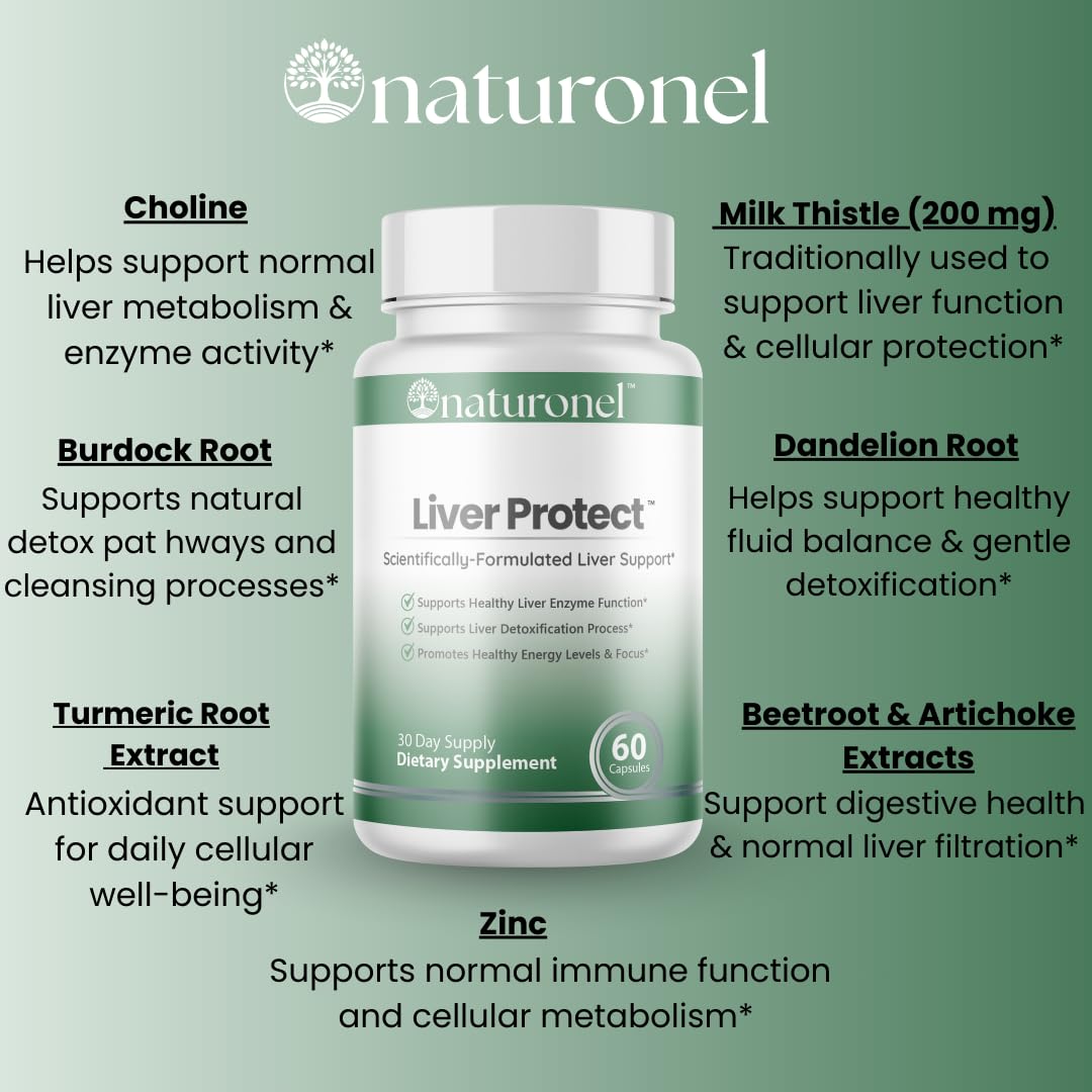 Naturonel Liver Protect – Liver Cleanse Detox & Repair | Liver Detox with Milk Thistle, Beetroot, Artichoke, Dandelion, Chicory, Yarrow, Jujube & Herbal Detox Blend | Made in USA, GMP Certified (1) NaturonelAu supplements