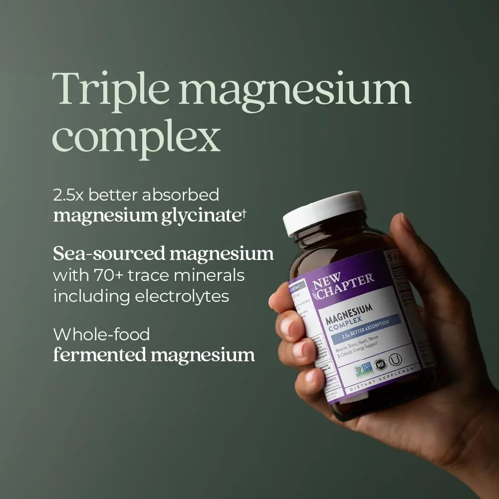 New Chapter Magnesium Complex Supplement, 325mg with Magnesium Glycinate + Sea-Sourced + Fermented Forms for Heart, Bone, Nerve, Muscle & Cellular Energy, 100% Vegan, 60 Tablets New Chapternz supplements