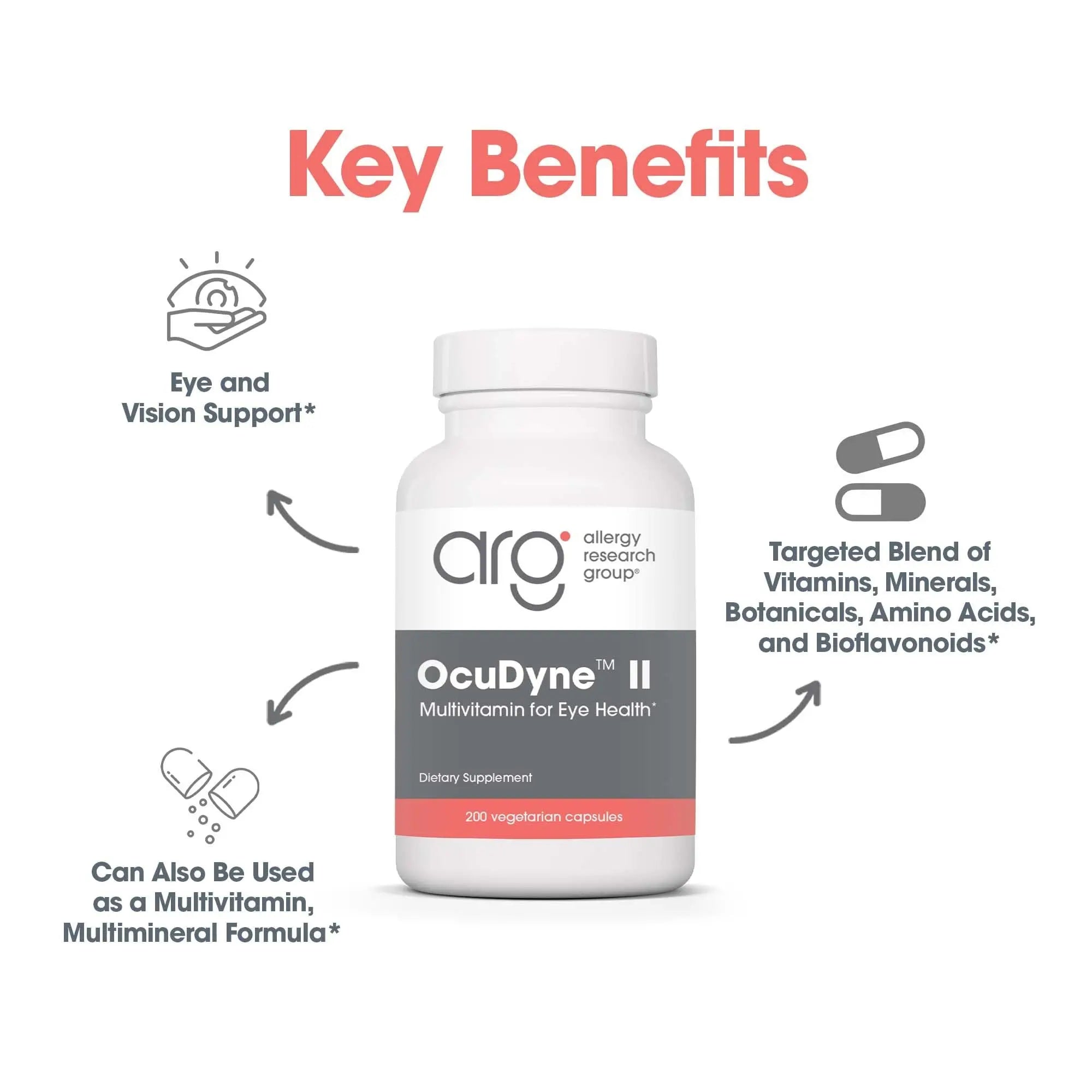 Allergy Research Group OcuDyne II Supplement - Eye Support Vitamins for Vision, Eye Health for Adults, Vision Support, Multivitamin Formula Allergy Research GroupAu supplements