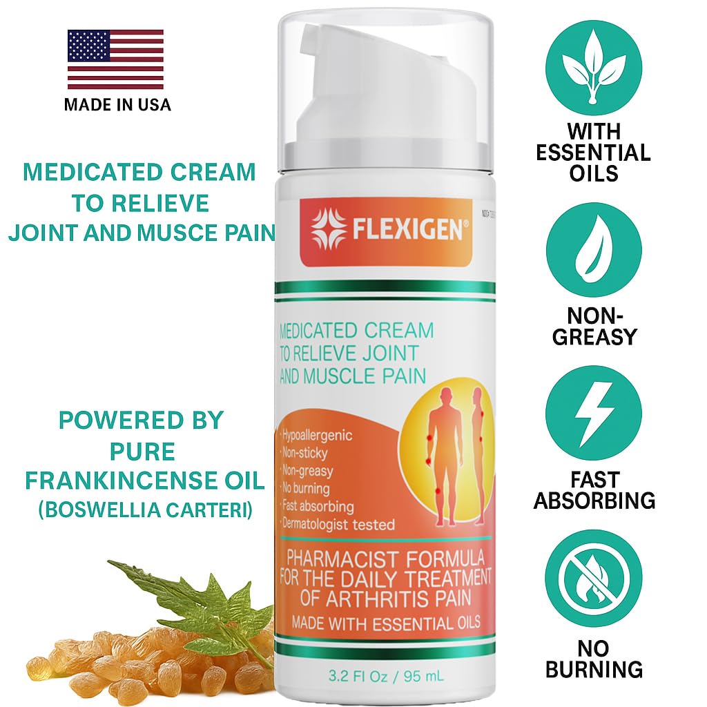 FLEXIGEN, Frankincense Pain Relief Cream Lotion– 3.2 oz Spray Pump – Natural Rub for Arthritis, Menthol Therapy Joint & Muscle Pain – Cooling Formula, Pleasant Scent – Topical OTC FLEXIGENAu supplements