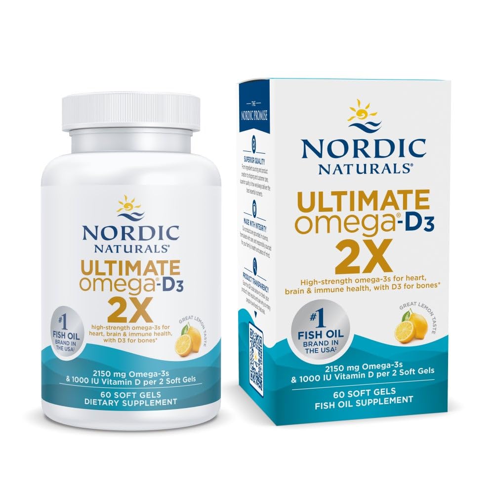 Nordic Naturals Ultimate Omega 2X with Vitamin D3, Lemon Flavor - 60 Soft Gels - 2150 mg Omega-3 + 1000 IU D3 - EPA & DHA - Brain, Heart, & Immune Health - 30 Servings Nordic NaturalsAu supplements