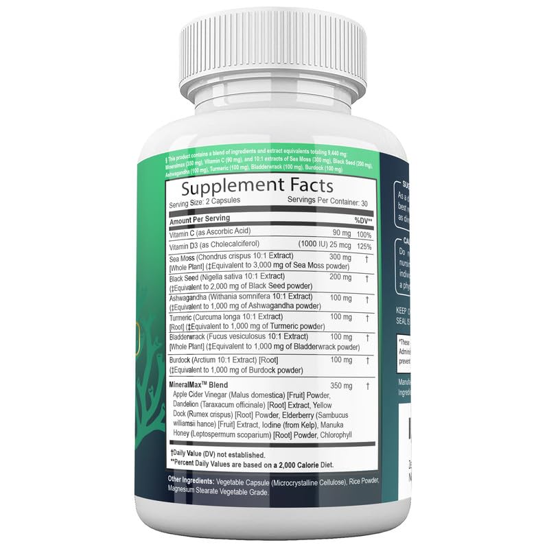Sea Moss Capsules with Black Seed Oil, Burdock Root, Bladderwrack, Turmeric, Ashwagan Zeus NaturalsUS supplements