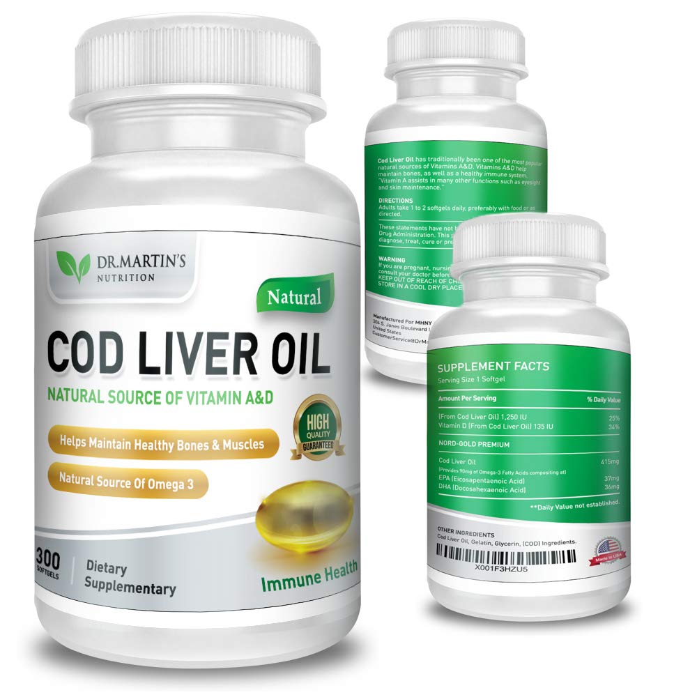 COD Liver Oil | 300 Softgels | Natural Source of Omega 3 Fatty Acids | Triple Strength | Best Immune Health, Healthy Bones & Muscle Dietary Supplement | DR. MARTIN'S NUTRITIONAu supplements