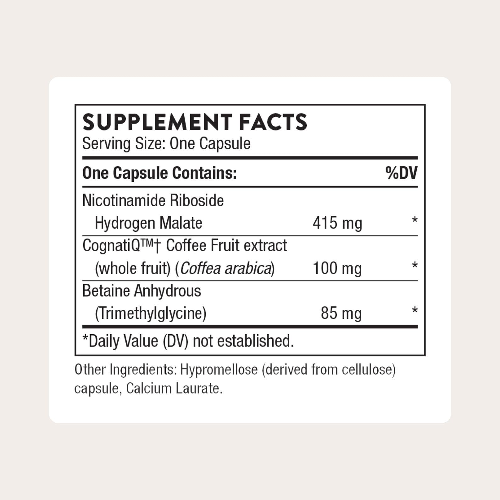 THORNE - Brain Factors - Brain Health Supplement with Nicotinamide Riboside, Coffee Fruit Extract & Betaine Anhydrous - Supports Learning, Memory & Cognition* - 30 Servings THORNEAu supplements