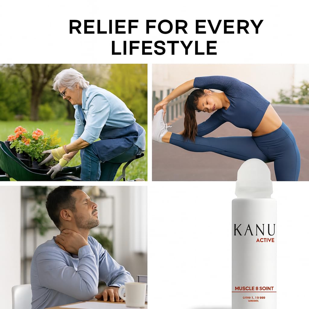 Muscle & Joint Relief Roll-On Cooling Serum- 3.3 oz- Fast Absorbing Pain Relief for Sore Muscles and Joints- Workout Recovery and Joint Support for Athletes and Active Lifestyles KANUAu supplements