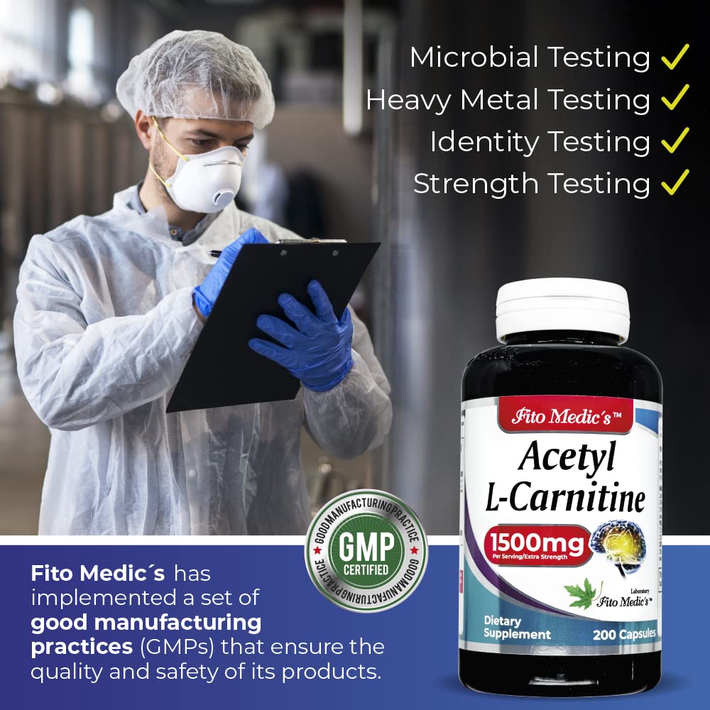 Lab - l carnitine - 1500 mg per Serving, 200 Capsules, l-carnitine - High Potency of - Acetyl FITO MEDIC'SAu supplements