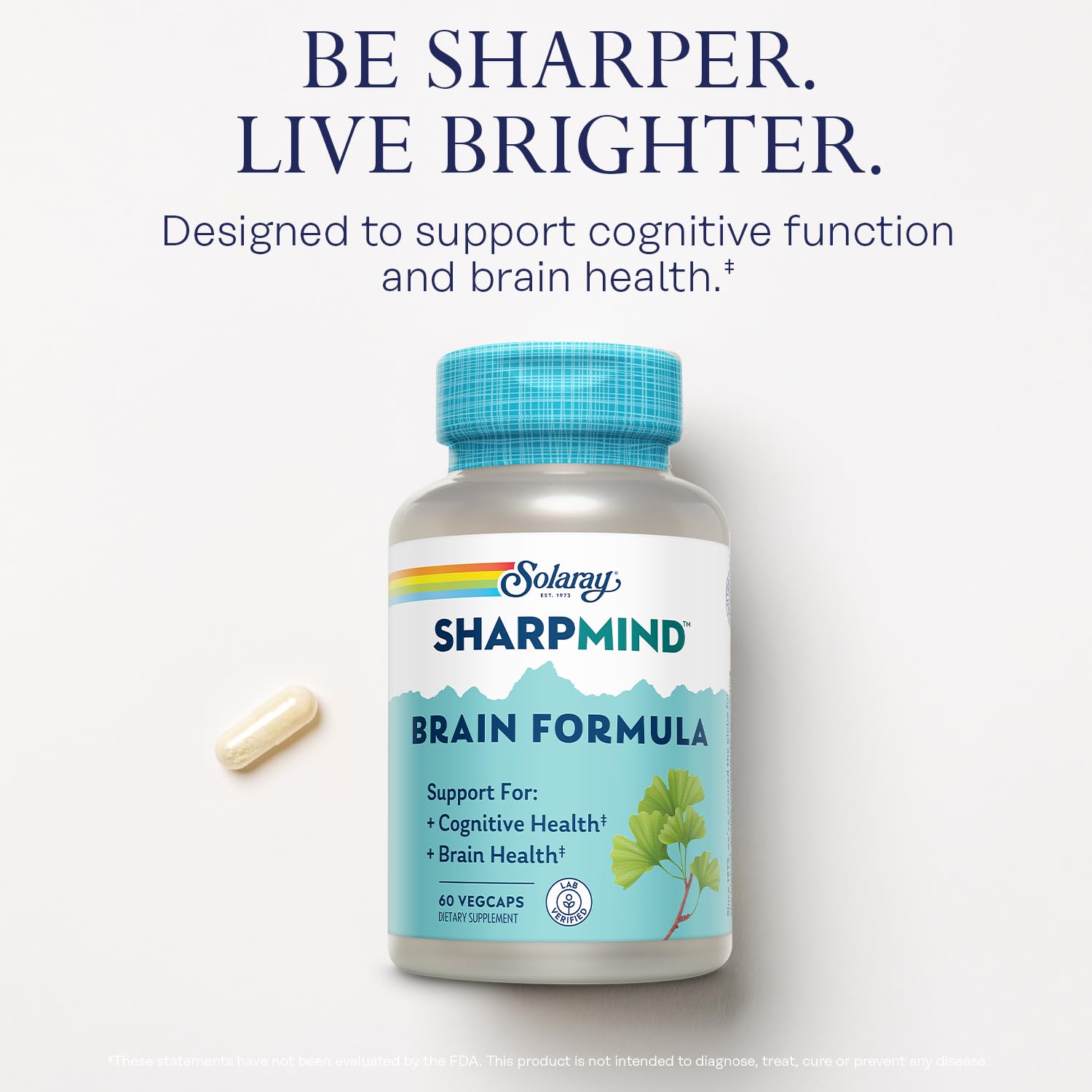 SOLARAY SharpMind Brain Support Formula - Nootropic Brain Supplements - Cognitive and Brain Health Support with Ginkgo Biloba - 60-Day Guarantee, 60 Servings, 60 VegCaps SOLARAYAu supplements