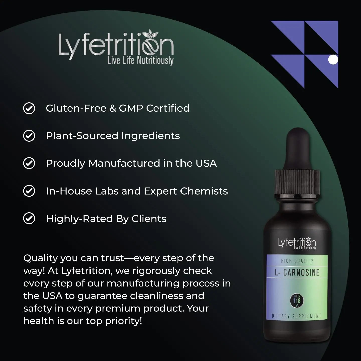 Lyfetrition L-Carnosine Liquid Supplement 118 ml, 4 FL Oz Liquid, 220 Servings, Made in USA, Quick Absorption, Potent Ingredients, Non-GMO LyfetritionAu supplements