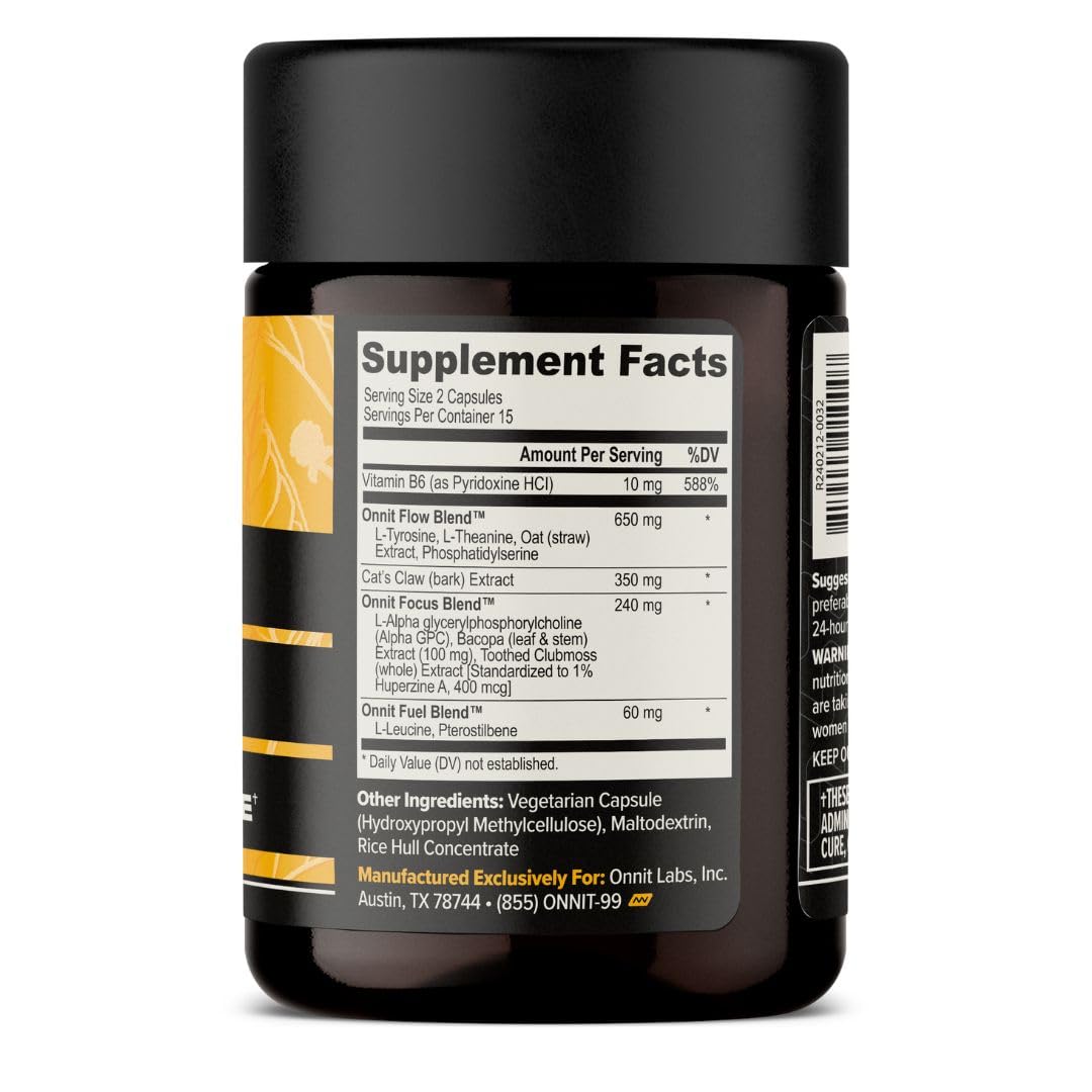ONNIT Alpha Brain Nootropic Capsules for Men & Women, IGEN Non-GMO Tested Memory, Focus & Mental Clarity, with L-Theanine and Vitamin B6, 30 Count Each, Pack of 3 (90 Capsules) ONNITAu supplements