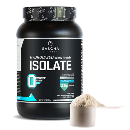 SASCHA FITNESS Hydrolyzed Whey Protein Isolate,100% Grass-Fed (2 Pounds, Coconut) SASCHA FITNESSUS supplements