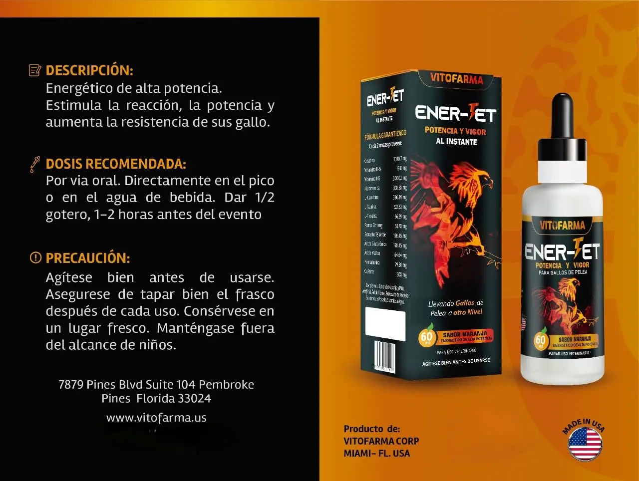 VITOFARMA Ener-Jet Energy Booster for Rooster Natural Multivitamin - Liquid 60 ml VITOFARMAAu supplements
