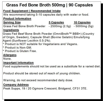 Grass fed Beef Bone Broth 500mg- 90 Capsules - Rich in Type 1 & 3 Collagen Peak SuppsUS supplements