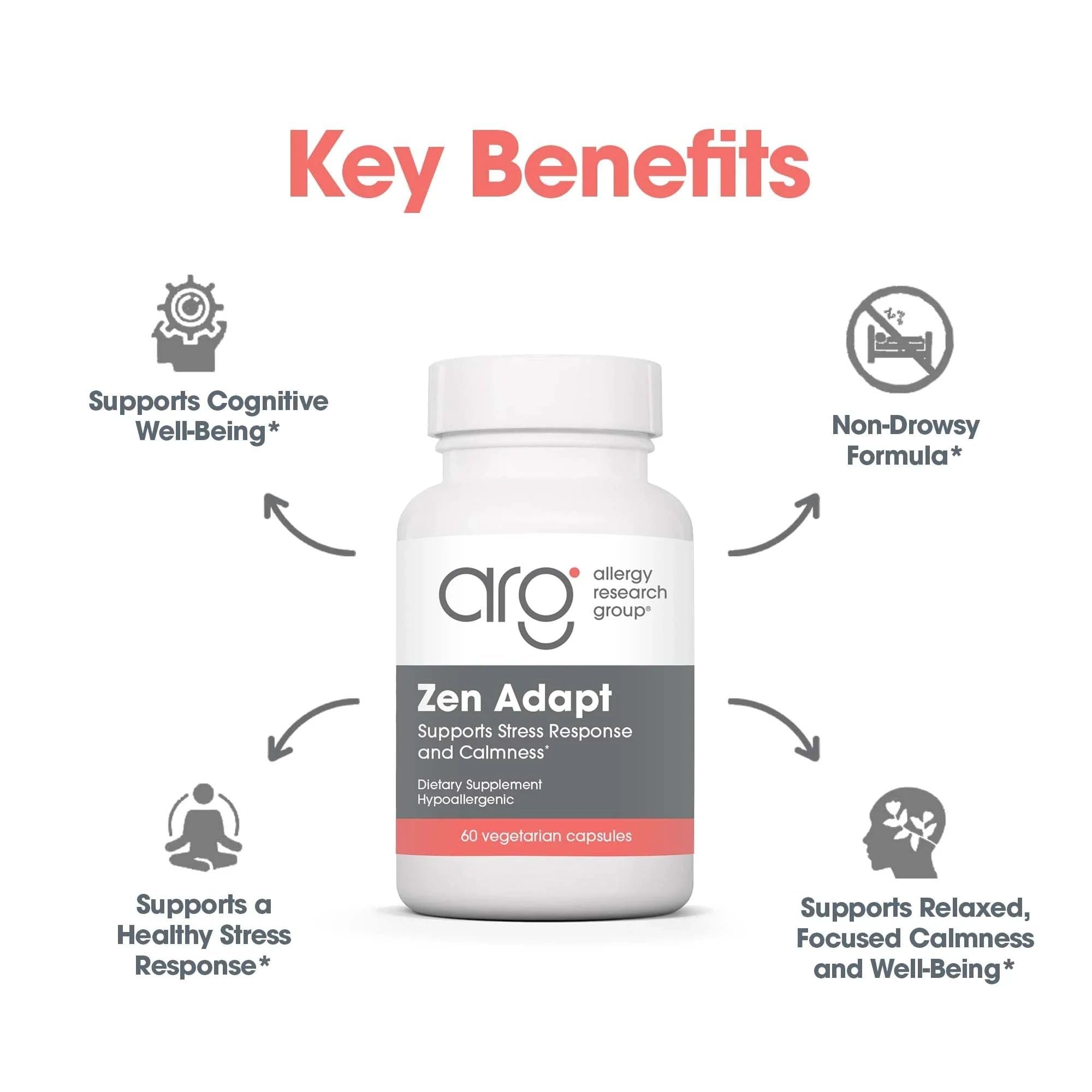 NutriCology ZenMind Adapt - 200 mg L-Theanine, 125 mg Ashwagandha & 550 mg GABA - Supports Stress Response and Calmness - Vegetarian Capsules - Hypoallergenic Formula - 30 Servings - 60 Capsules Allergy Research GroupAu supplements