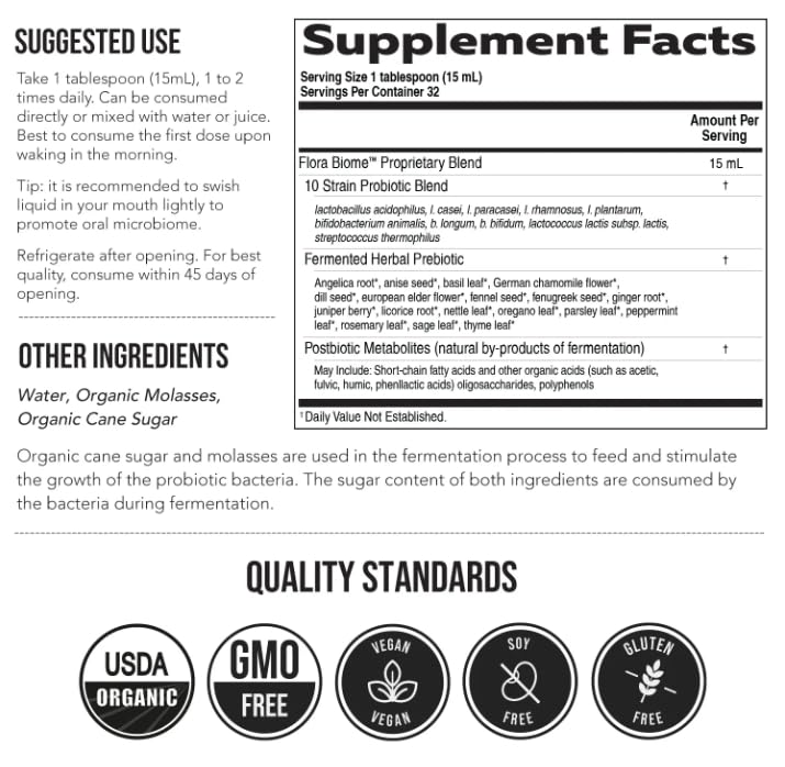 Flora Biome - Live Probiotic, Prebiotic, & Postbiotic – Organic Live-Culture – 10 Probiotic Strains, 18 Fermented Herbs - Complete Gut Health & Microbiome Optimizer (16 oz) Triquetra HealthAu supplements