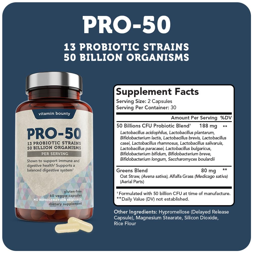 Vitamin Bounty Pro-50 Probiotics - 13 Probiotic Strains, Gut Health, Digestive Health Vitamin BountyAu supplements