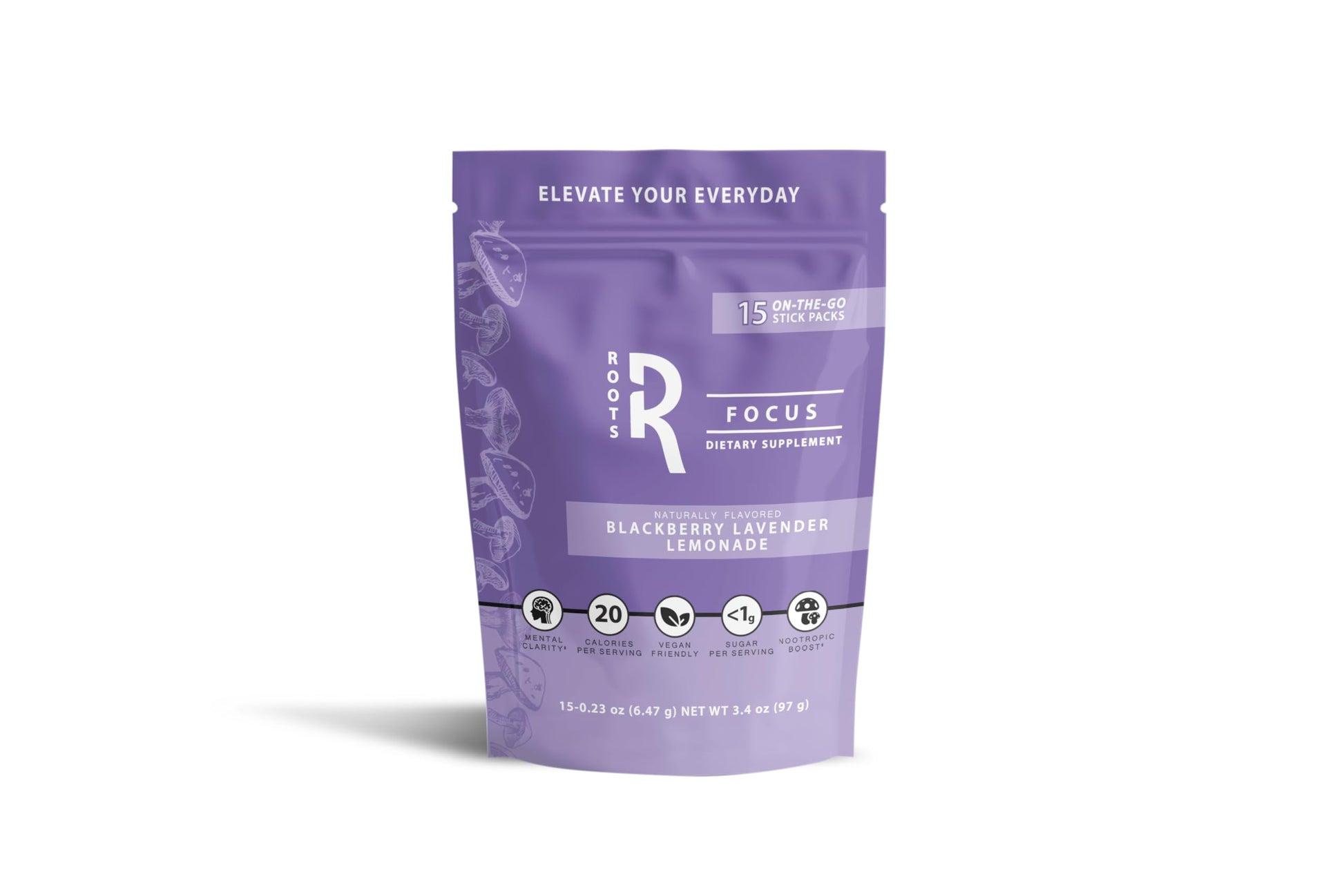 Roots Focus Brain Supplement - Nootropic Mushroom Supplement Powder for Memory, Focus, Energy - Lion's Mane, Cordyceps, and Reishi Mushrooms with Caffeine - Blackberry Lemonade, 15 On the Go Packets Silver Star NutritionAu supplements