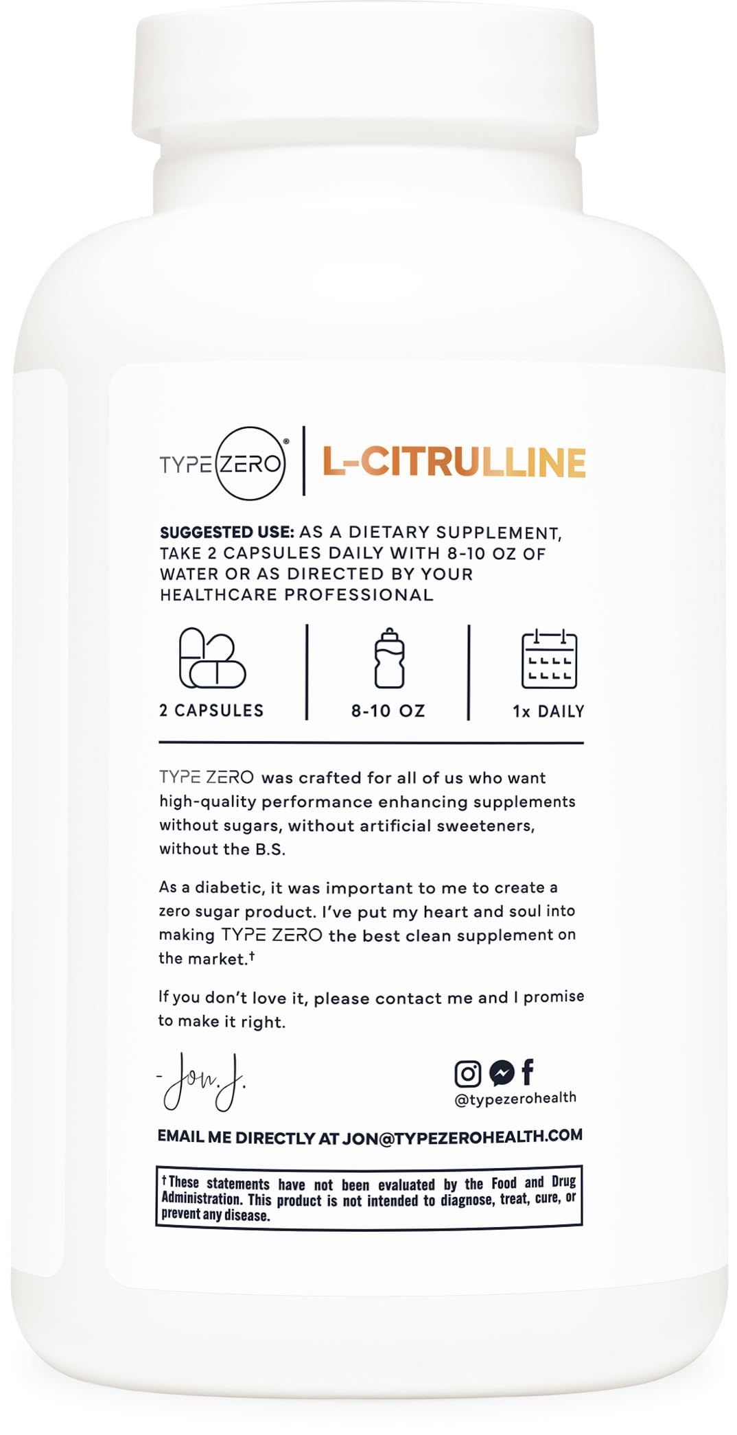 Type Zero L-Citrulline Capsules (180 Capsules) (1500 mg per Serving) - GMO-Free Type ZeroUS supplements