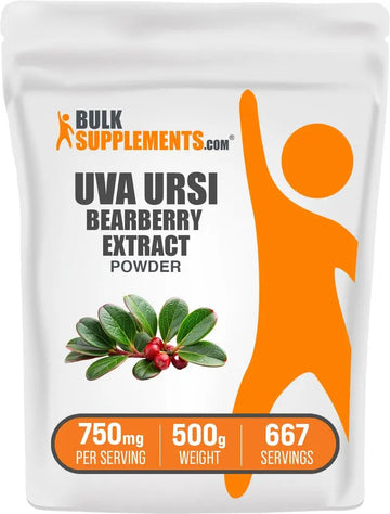 BulkSupplements.com Bearberry Leaf Extract Powder - Uva Ursi Extract, Herbal Supplement - Vegan & Gluten Free, 750mg per Serving, 500g (1.1 lbs) (Pack of 1) BulkSupplementsAu supplements