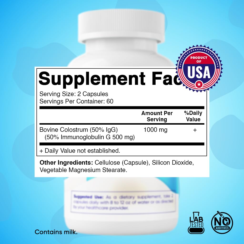 Vitamatic Bovine Colostrum Supplement 1000 mg per Serving - 50% Highest IgG - Supplement for Gut Health, Hair Growth, Beauty, Muscle Recovery, & Immune Support - 120 Capsules VitamaticAu supplements
