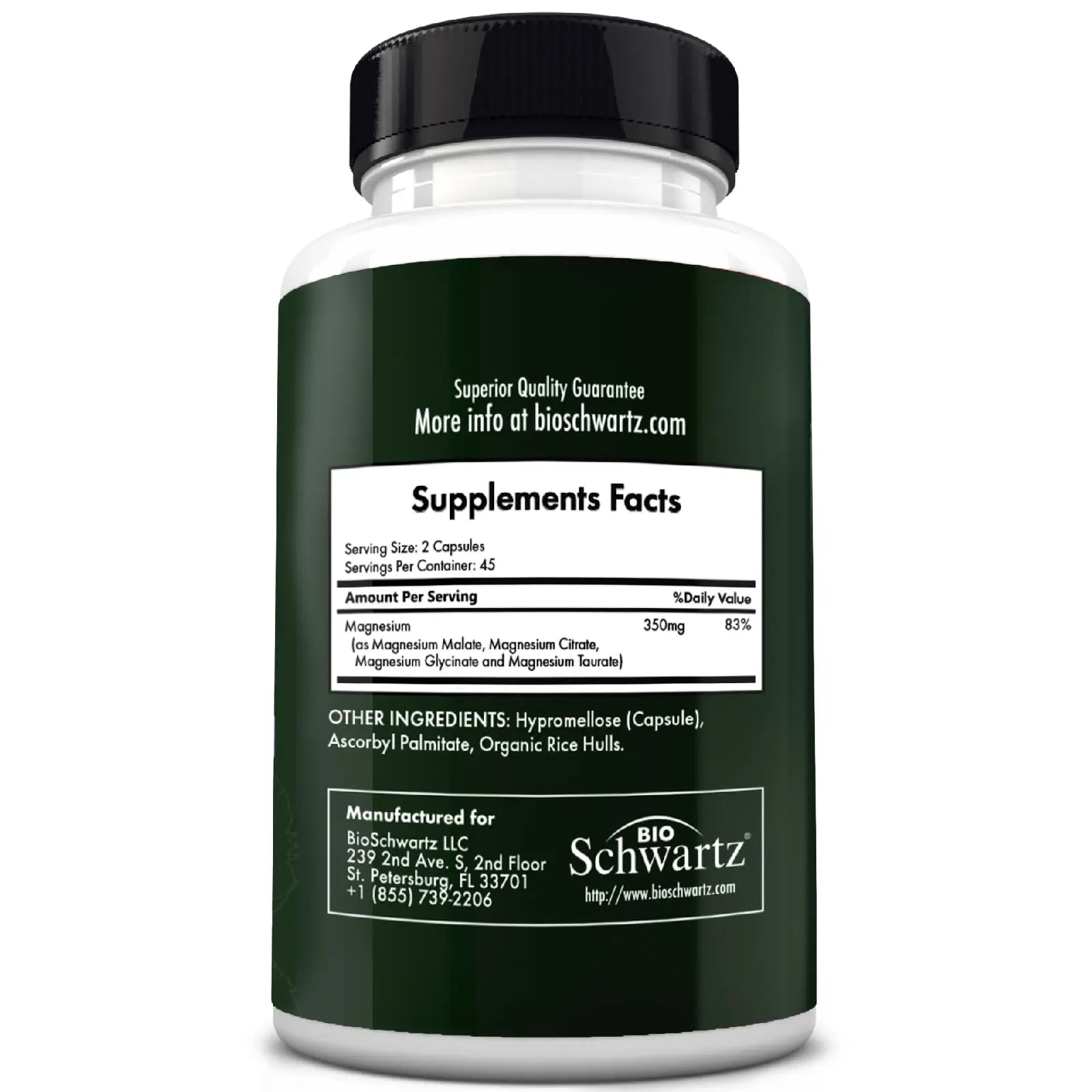 BioSchwartz Magnesium Complex Supplement (90 Capsules) 350mg Magnesium Glycinate Citrate Malate and Taurate Per Serving for Healthy Nerves Muscles Heart Sleep Support (Vegan, Gluten-Free, Non-GMO) BioSchwartznz supplements