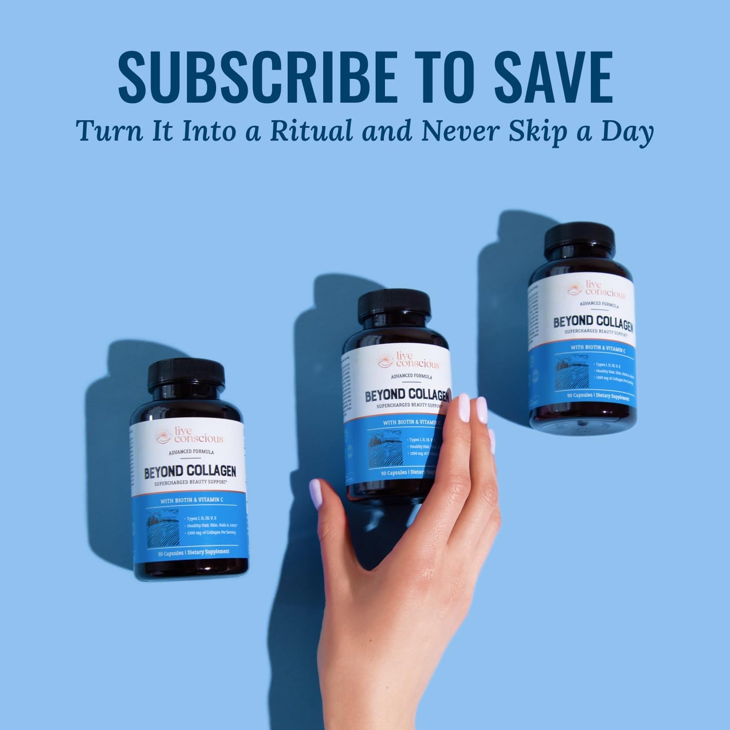 Live Conscious Beyond Collagen Multi Collagen Capsules - Types I, II, III, V & X - Hydrolyzed Blend with Biotin & Vitamin C Live ConsciousUS supplements