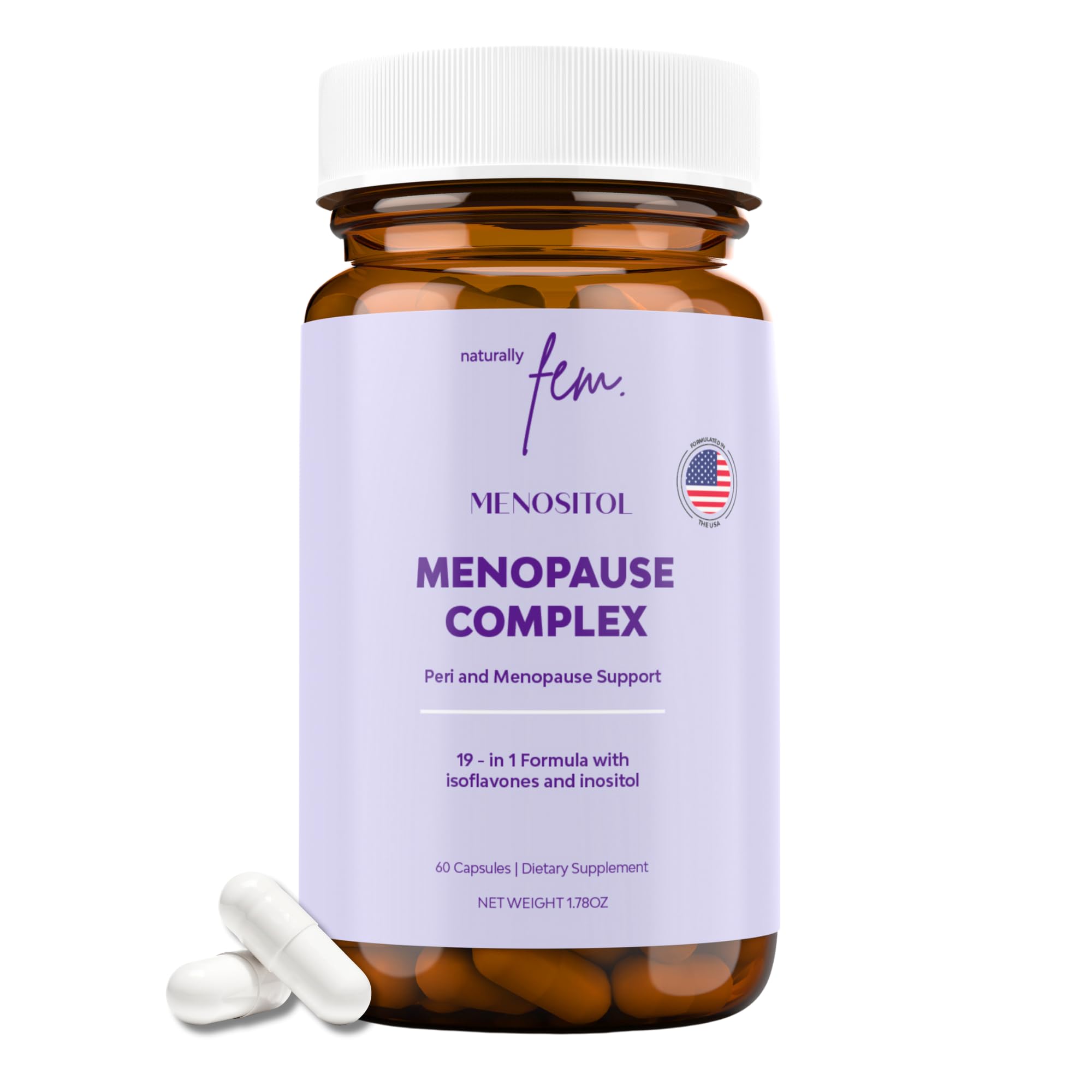 Inositol FEM Menositol 19-in-1 60Caps, Perimenopause & Menopause Supplements for Women Weight Loss with Myo-Inositol, D-chiro and Isoflavones, Control Metabolic Health, 100% Natural, Hormone, SoyFree QSTAAu supplements