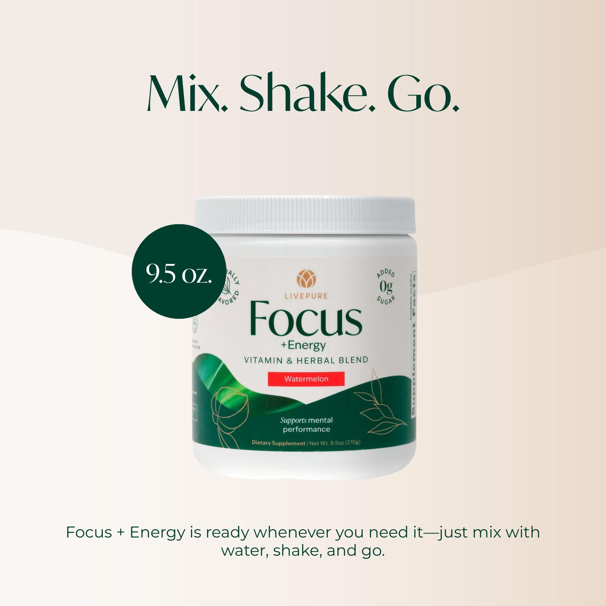 PURE Focus + Energy Tub Drink Mix | Natural Caffeine & Antioxidants from Botanicals | Supports Alertness, Clarity & Energy | Zero Sugar, No Artificial Sweeteners | 9.5 oz | Watermelon Flavor PUREAu supplements