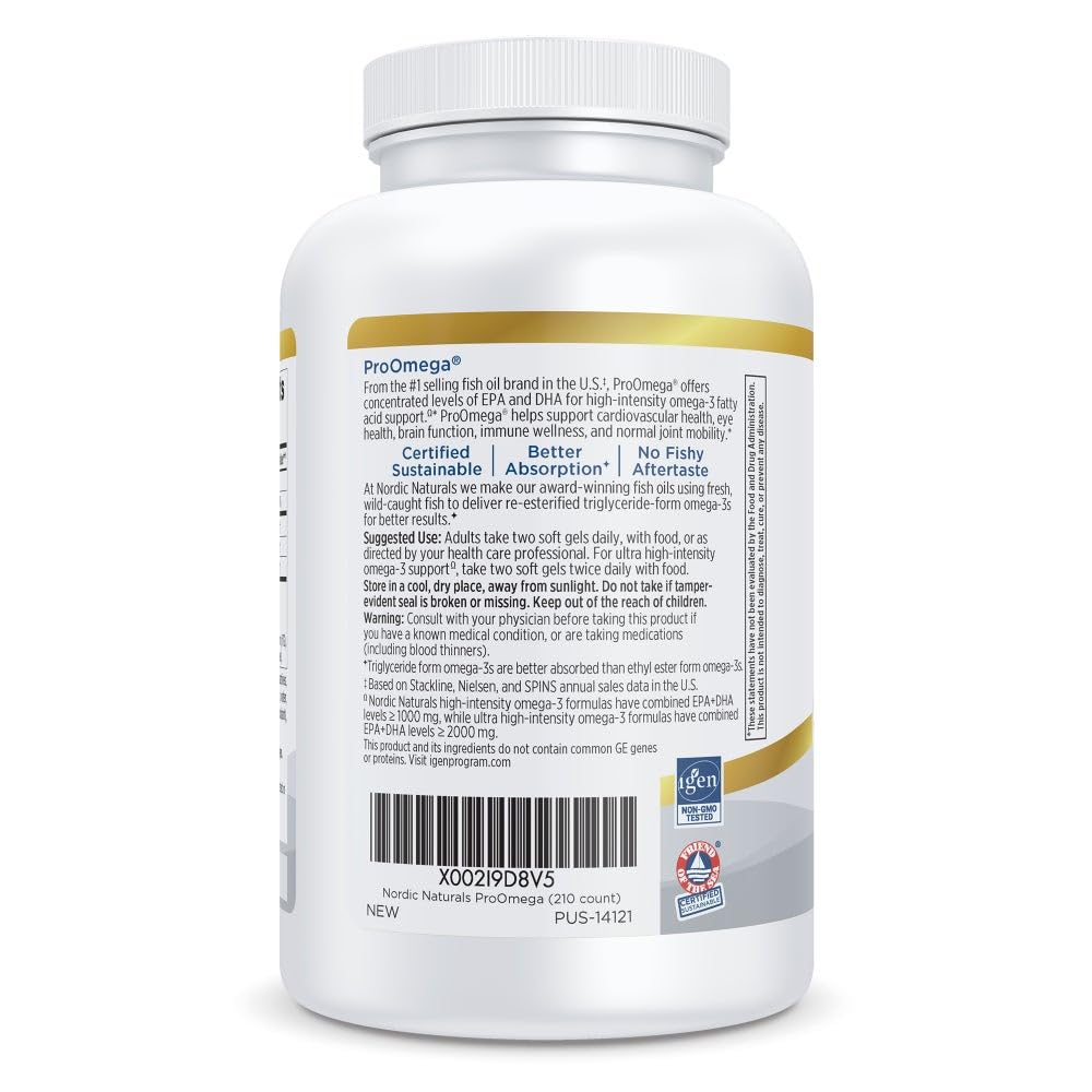 Nordic Naturals ProOmega, Lemon Flavor - 210 Soft Gels - 1000 mg Omega-3 - High-Potency Fish Oil with EPA & DHA - Promotes Brain, Eye, Heart, & Immune Health - Non-GMO - 105 Servings Nordic NaturalsAu supplements