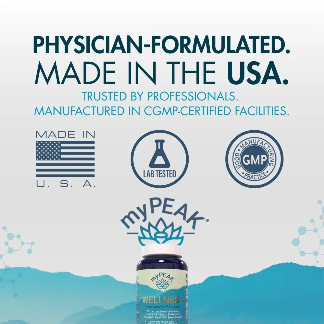 myPEAK Wellness Award-Winning Vegan Multivitamin with ElevATP Ancient Peat Extract, Natural Astaxanthin, Iron, Resveratrol and Alpha GPC myPEAKAu supplements