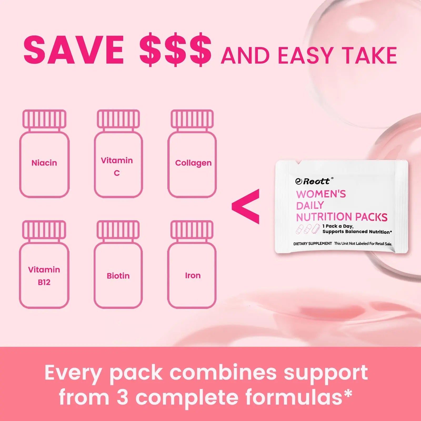 Women's Daily Vitamin Packs with Collagen Peptide, PQQ, 4-IN-1 Multivitamins For Women Health Supports Immune Health, Skin, Brain REOTTAu supplements