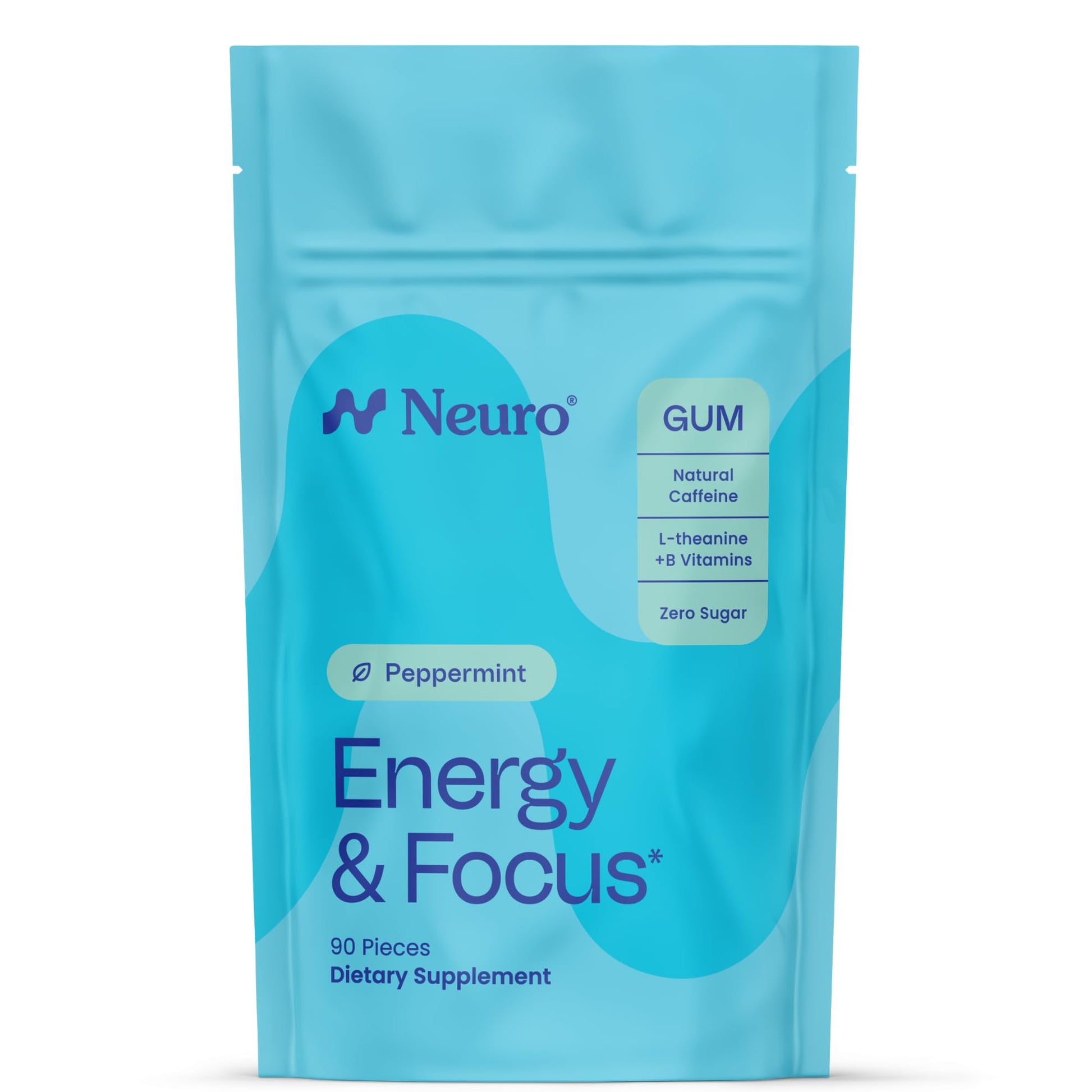 Neuro Energy & Focus Gum - 40mg Natural Caffeine Gum & Nootropic Energy Supplement with L-Theanine & B Vitamins - Sugar Free, Vegan - Peppermint, 90ct NeuroAu supplements