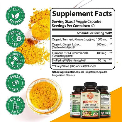 Organic Turmeric Curcumin with Ginger and Black Pepper for Max Absorption WHOLE WORLD WELLNESSUS supplements