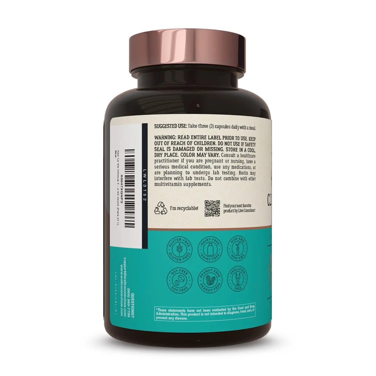 Hair La Vie Live Conscious Clinical Formula Hair Growth Vitamins for Women and Men w/Biotin, Collagen & Saw Palmetto (Pack of 1) Hair La VieAu supplements