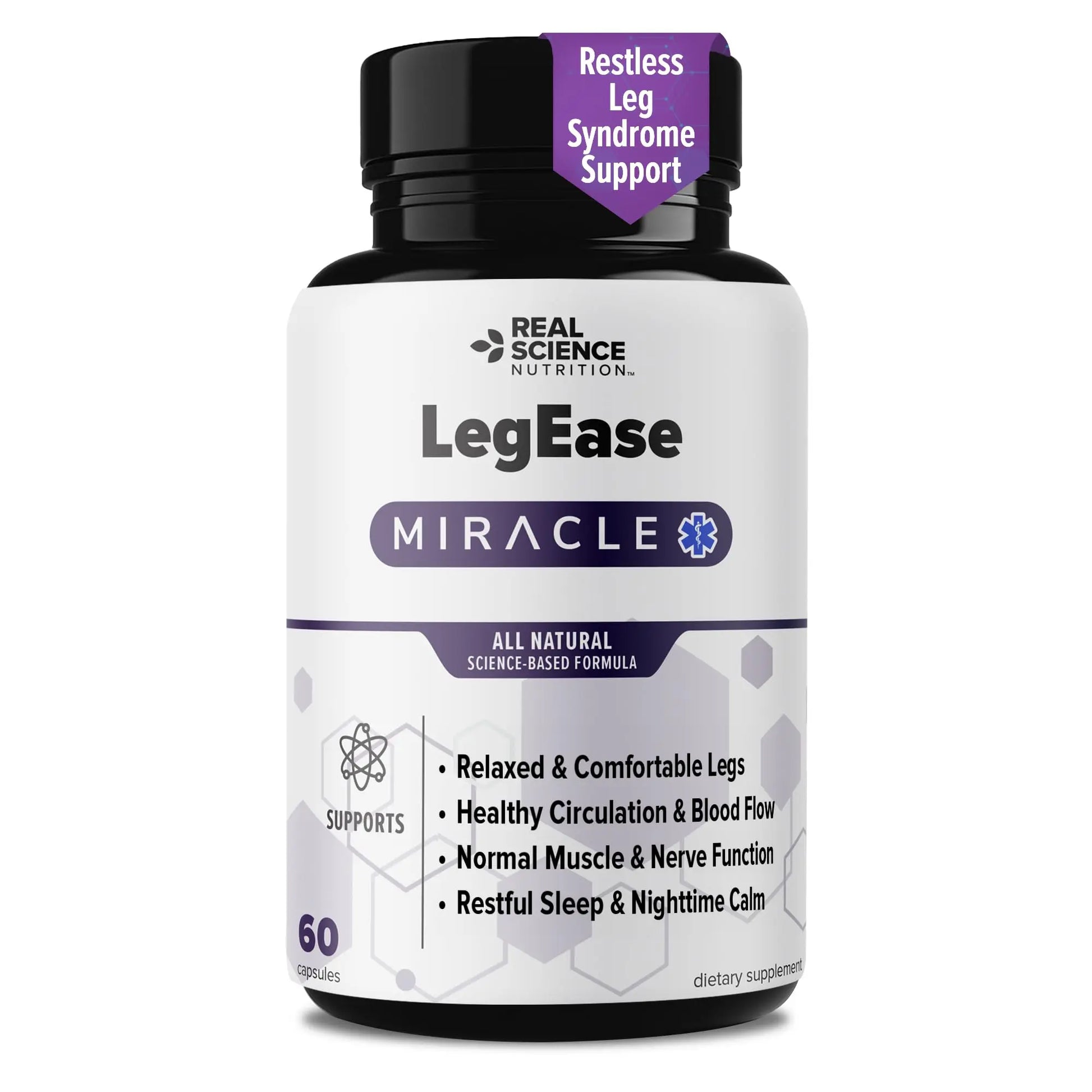 Real Science LegEase Miracle – All Natural Restless Legs Syndrome Relief & Leg Cramp Supplement with Vitamins C, D, K, B6, B12 + Nitric Oxide Support – Sleep & Circulation Aid – Made in USA, 60 Caps Real Science NutritionAu supplements