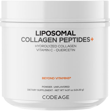Codeage Liposomal Collagen Peptides Powder + Vitamin C & Quercetin, Phospholipid Complex, Grass-Fed Pasture-Raised Hydrolyzed Collagen Type I & III Supplement All-in-One, Non-GMO, 14.97 oz CodeageAu supplements