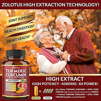 7 in 1 Turmeric Curcumin + Apple Cider Vinegar Capsules, Equivalent to 4080mg ZolotusUS supplements