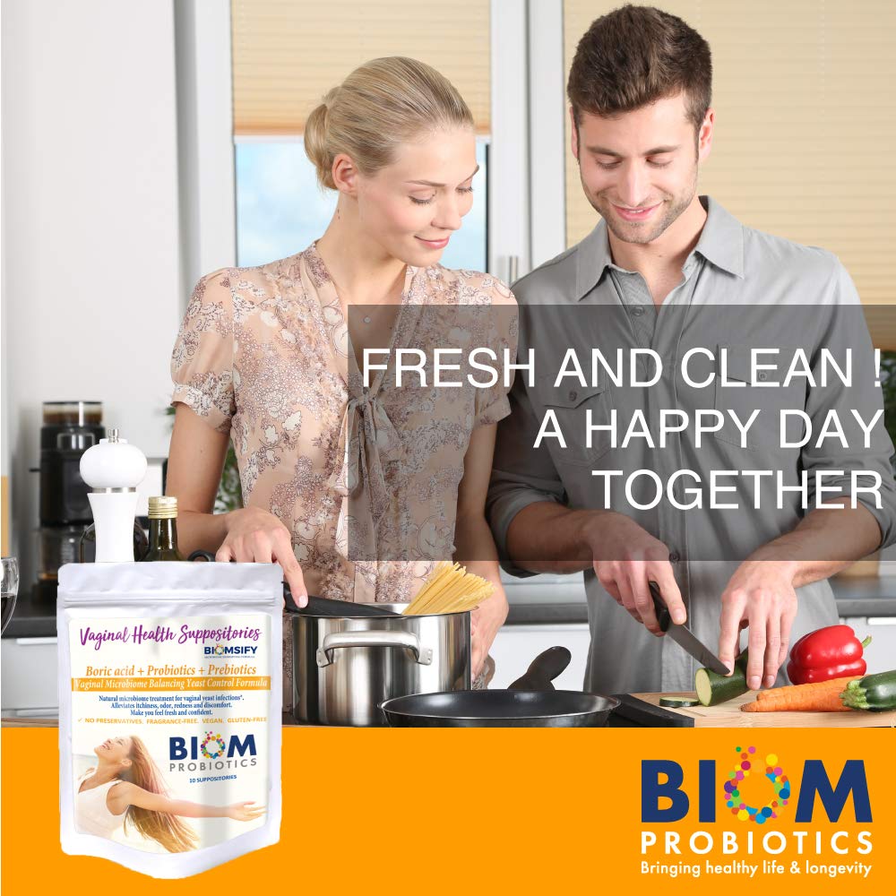 Biom Probiotics Prebiotics Boric acid Suppositories . Feminine Health Probiotic for Infections & pH Essentials VEGAN,PARABEN-FREE (10) Biom ProbioticsUS supplements