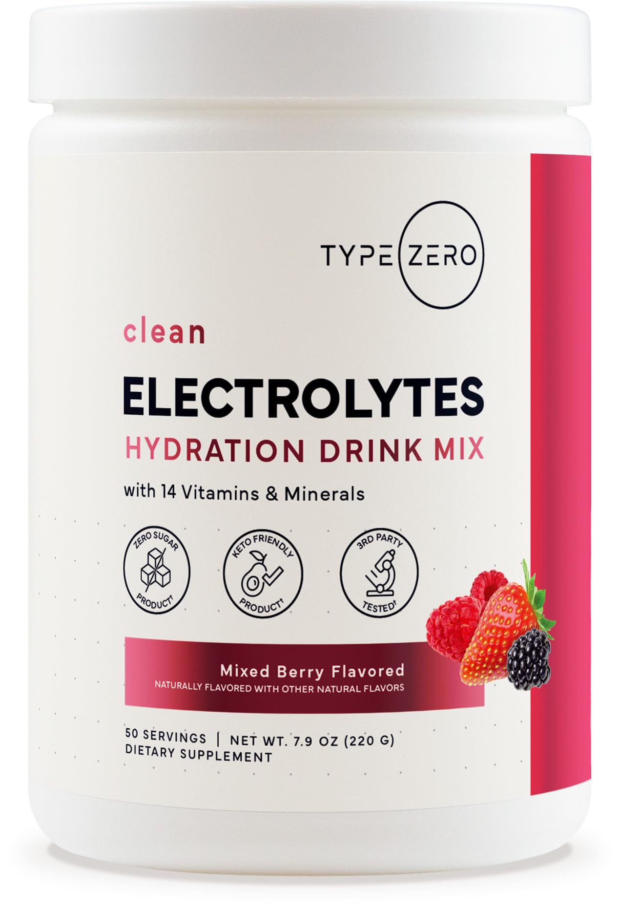 Type Zero Clean Electrolytes Hydration Powder Drink Mix + 14 Essential Vitamins & Minerals - Sugar Free, Zero Artificial Ingredients - Mixed Berry Flavor, 50 Servings Type ZeroUS supplements