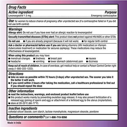 Option 2, Compare to Plan B | Emergency Contraceptive | Morning After Pill, 1 Tablet Option 2US supplements