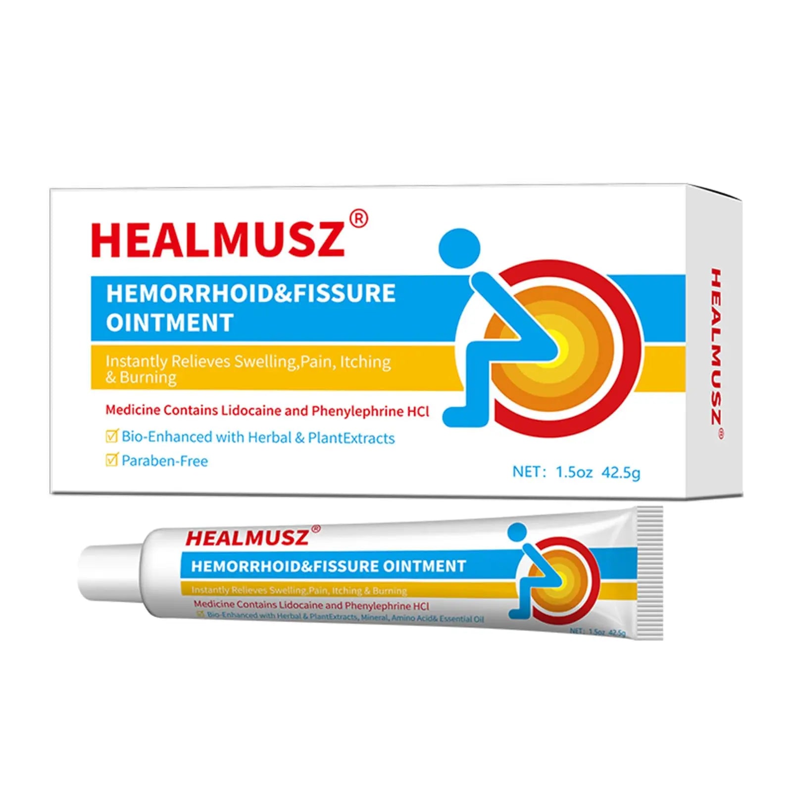 HEALMUSZ Hemorrhoid Fissure Ointment 1.5oz,Fast Relief for Pain, Swelling, Discomfort & Itching,Formulated with 4% Lidocaine and Phenylephrine HCI HEALMUSZAu supplements