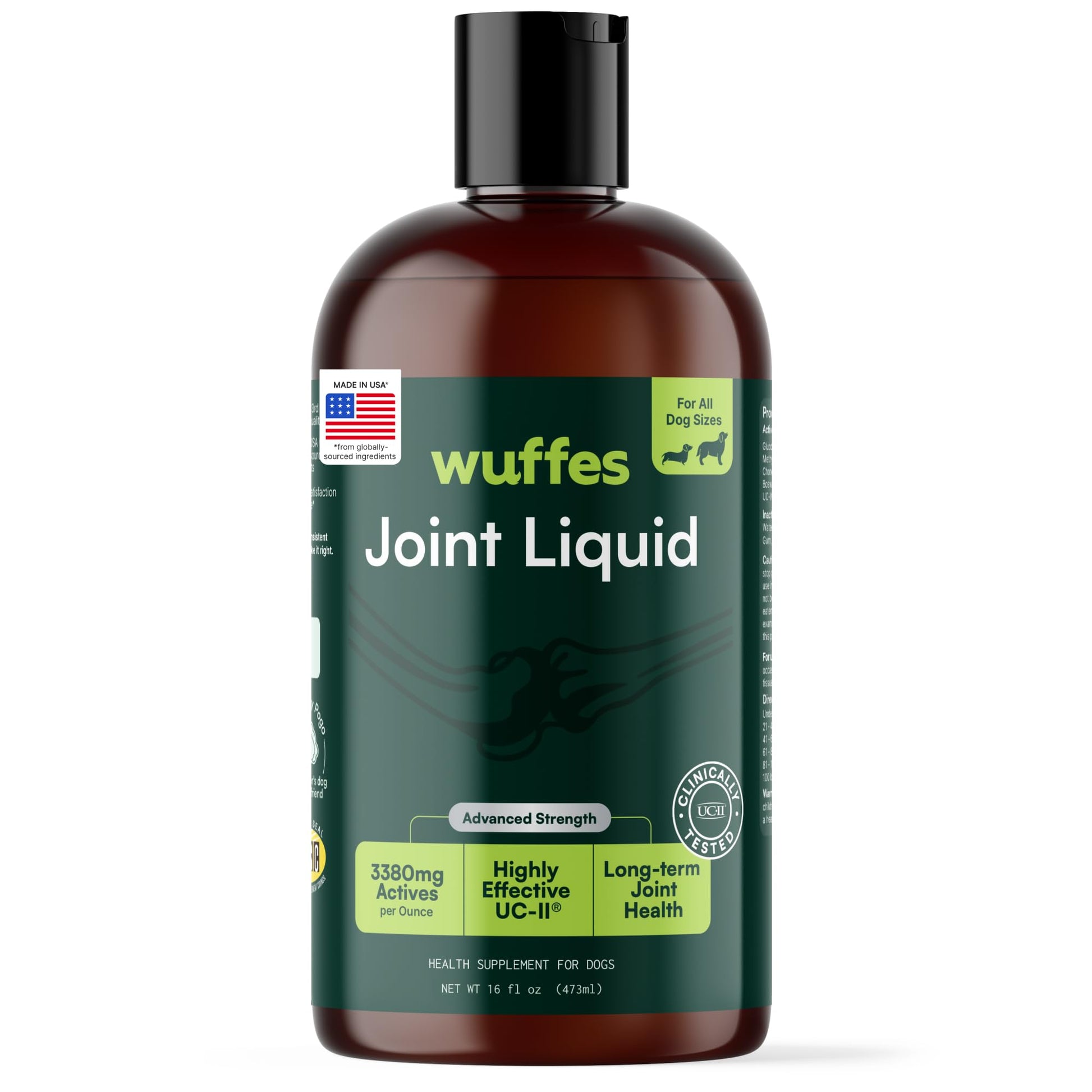 Wuffes Advanced Joint Liquid for Dogs, Hip & Joint Support Supplement with Glucosamine, Chondroitin, UC-II® Collagen, and MSM, for Small & Large Breeds, 16 Oz WuffesAu supplements