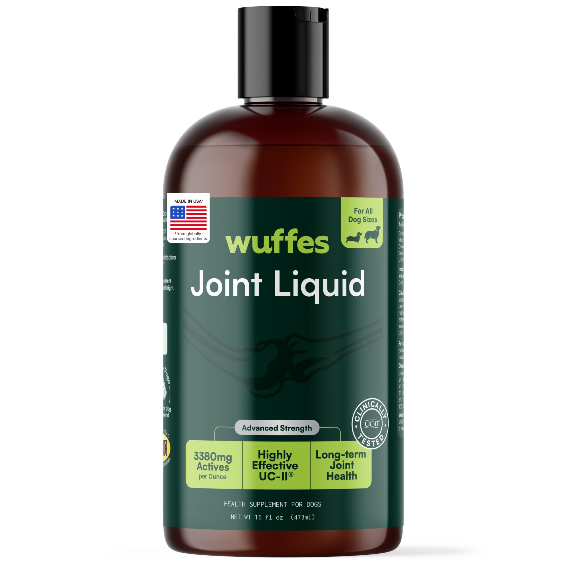 Wuffes Advanced Joint Liquid for Dogs, Hip & Joint Support Supplement with Glucosamine, Chondroitin, UC-II® Collagen, and MSM, for Small & Large Breeds, 16 Oz WuffesAu supplements