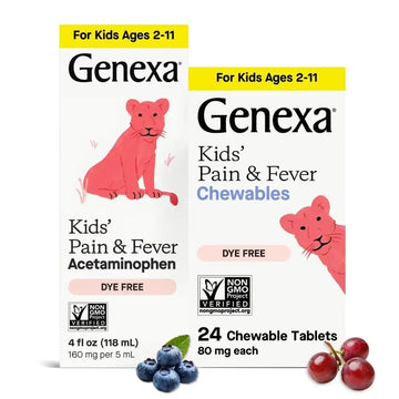 Genexa Kids' Clean Pain & Fever Acetaminophen Bundle | Relieves Fever & Minor Aches and Pain | Dye Free, 0% Artificial Additives | Chewable Tablets & Liquid Oral Suspension for Children Aged 2-11 GenexaAu supplements