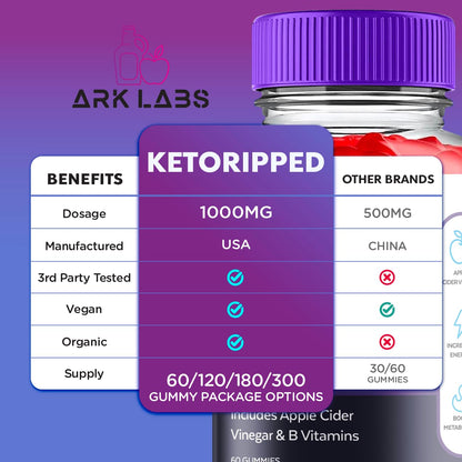 (5 Pack) Keto Ripped ACV Gummies, Keto Ripped ACV Gummies Advanced Weight Loss 1000MG Ark LabsUS supplements