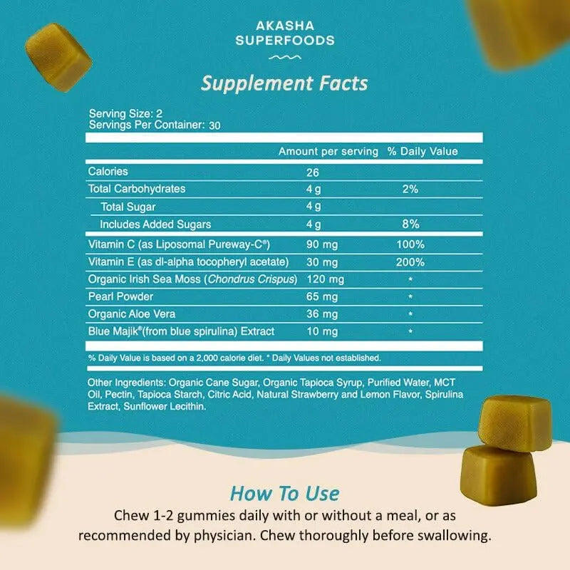 Akasha Superfoods Sea Moss Glow Gummies, Hair, Skin & Nails Vitamins with Seamoss, Pearl Powder, Vitamin E, Aloe Vera, Liposomal Vitamin C Akasha SuperfoodsAu supplements