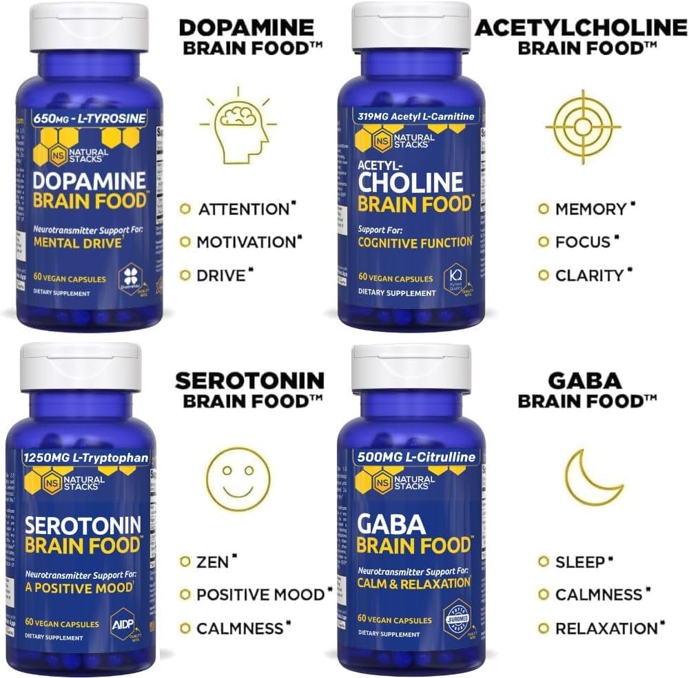 NATURAL STACKS Dopamine Brain Food + Magtech Magnesium Bundle - Chelated Magnesium Complex - Supports Brain Health & Mental Drive* - 150 Total Capsules NATURAL STACKSAu supplements
