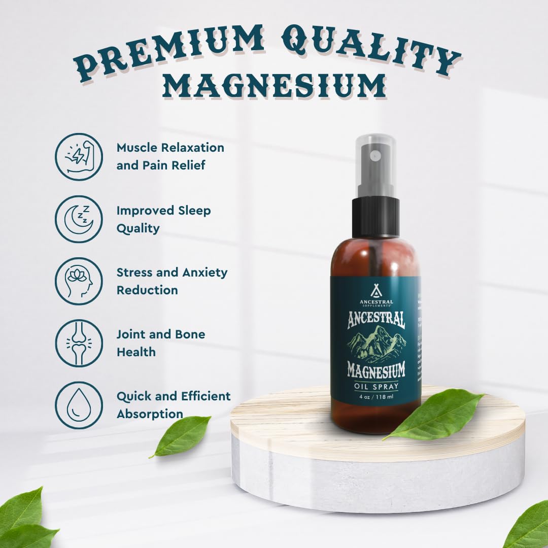 Ancestral Supplements Magnesium Spray, Magnesium for Sleep + Muscle Support, Made with Magnesium Chloride & Natural Minerals, Fast Absorbing Topical Magnesium Oil Supplement for Body Application, 4 oz Ancestral SupplementsAu supplements